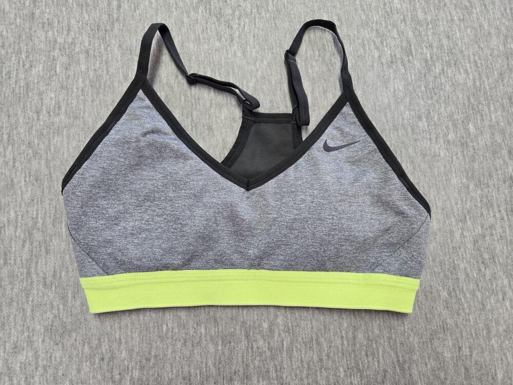 Nike Sports Bra Womens Small Gray Neon Yellow Dri-FIT Low Support Racerback